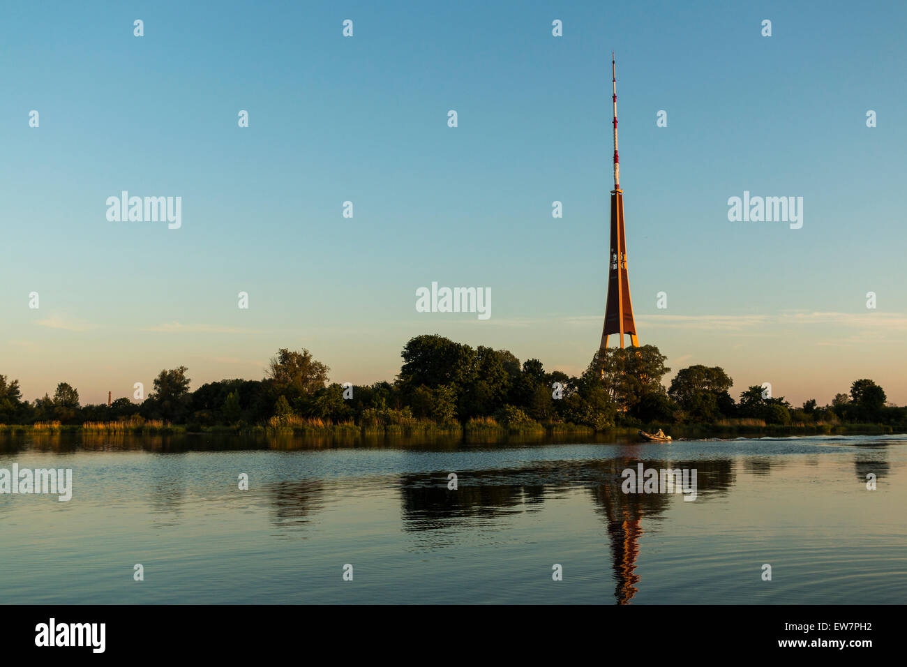 Daugava River And TV Tower In Riga, Latvia Stock Photo