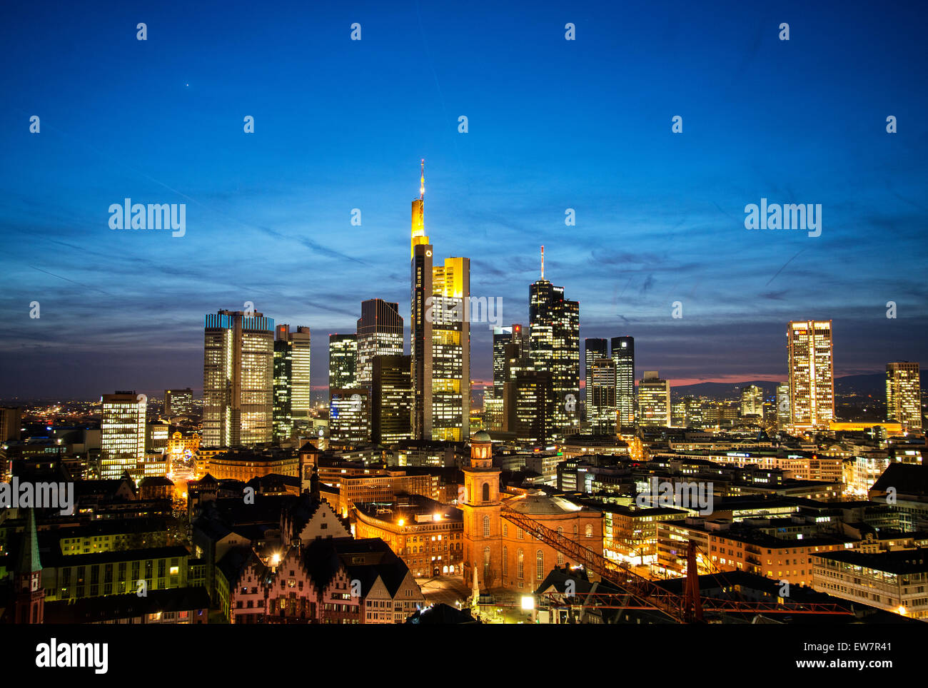 Frankfurt skyline at night Stock Photo - Alamy
