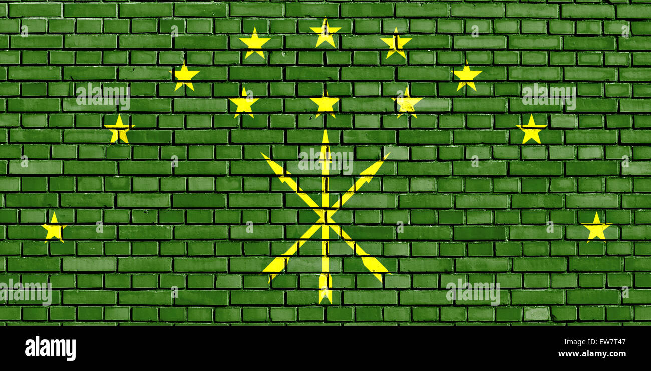 flag of Adygea painted on brick wall Stock Photo