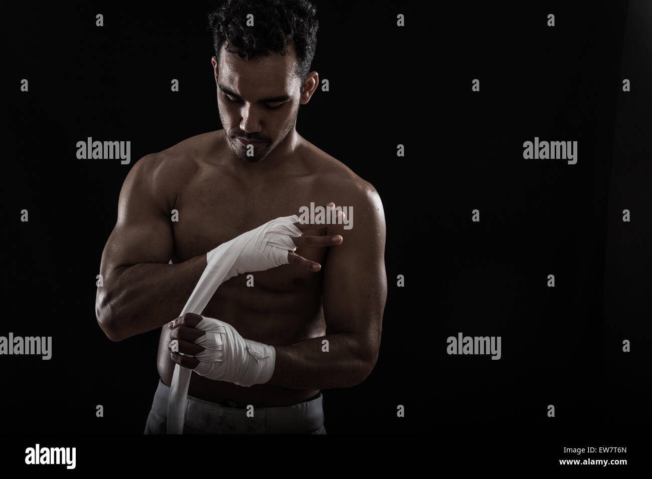 Man getting ready for boxing practice Stock Photo Alamy