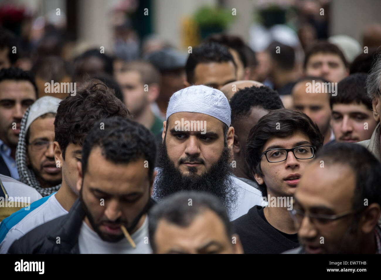 London, UK. 19th June, 2015. British Muslims attend Friday noon-prayers ...