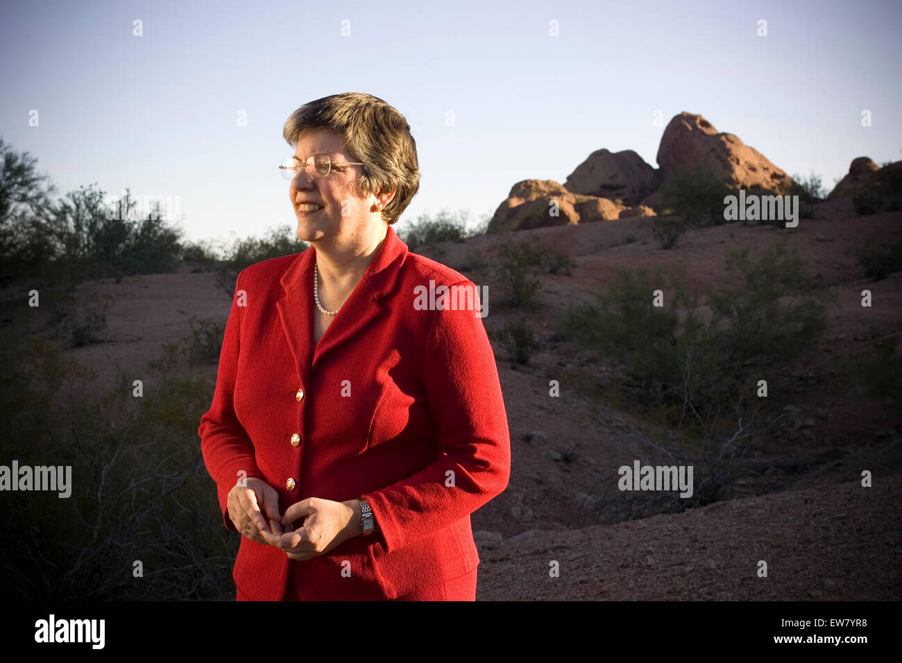 Arizona Gov. Janet Napolitano, photographed at Papago Park Military Base in Phoenix.  Photograph by Robert Gallagher/ Aurora Stock Photo