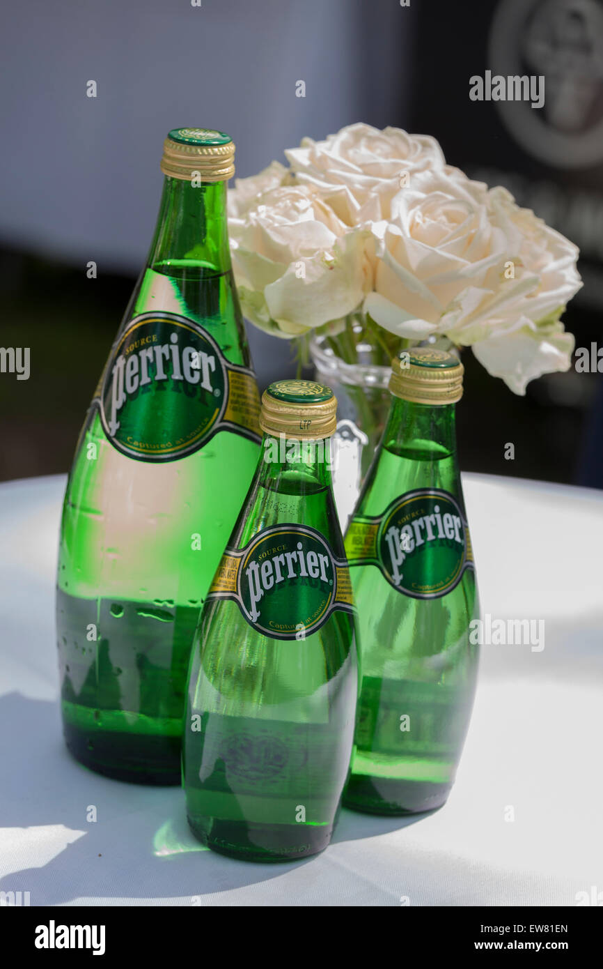 New York, NY - June 14, 2015: Perrier water on display at 10th annual Jazz Age lawn party by Michael Arenella & Dreamland Orchestra on Governors Island Stock Photo