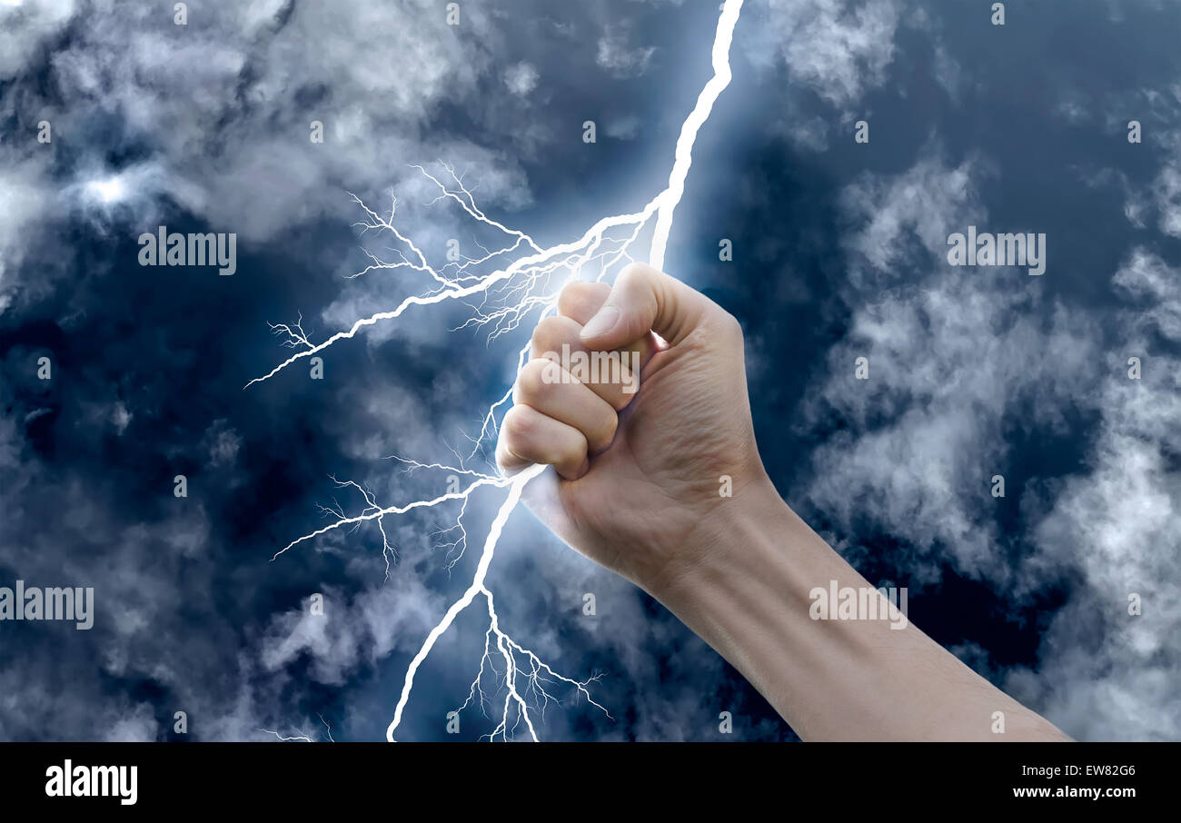 hand with a lightning Stock Photo