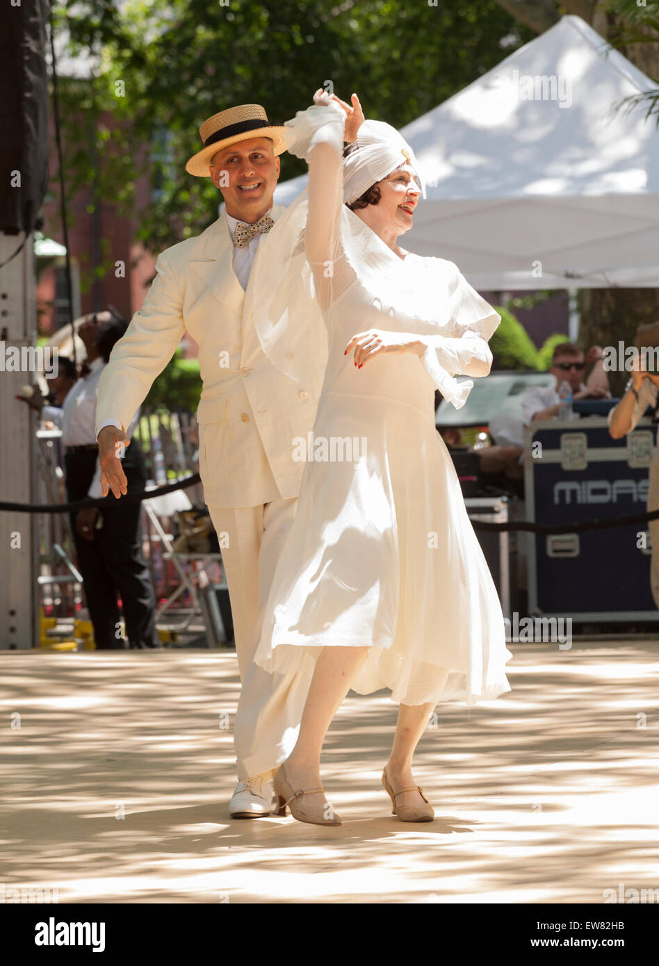 New York, NY - June 14, 2015: Rudy Caravella’s Canarsie Wobblers dance at 10th annual Jazz Age lawn party by Michael Arenella & Dreamland Orchestra on Governors Island Stock Photo