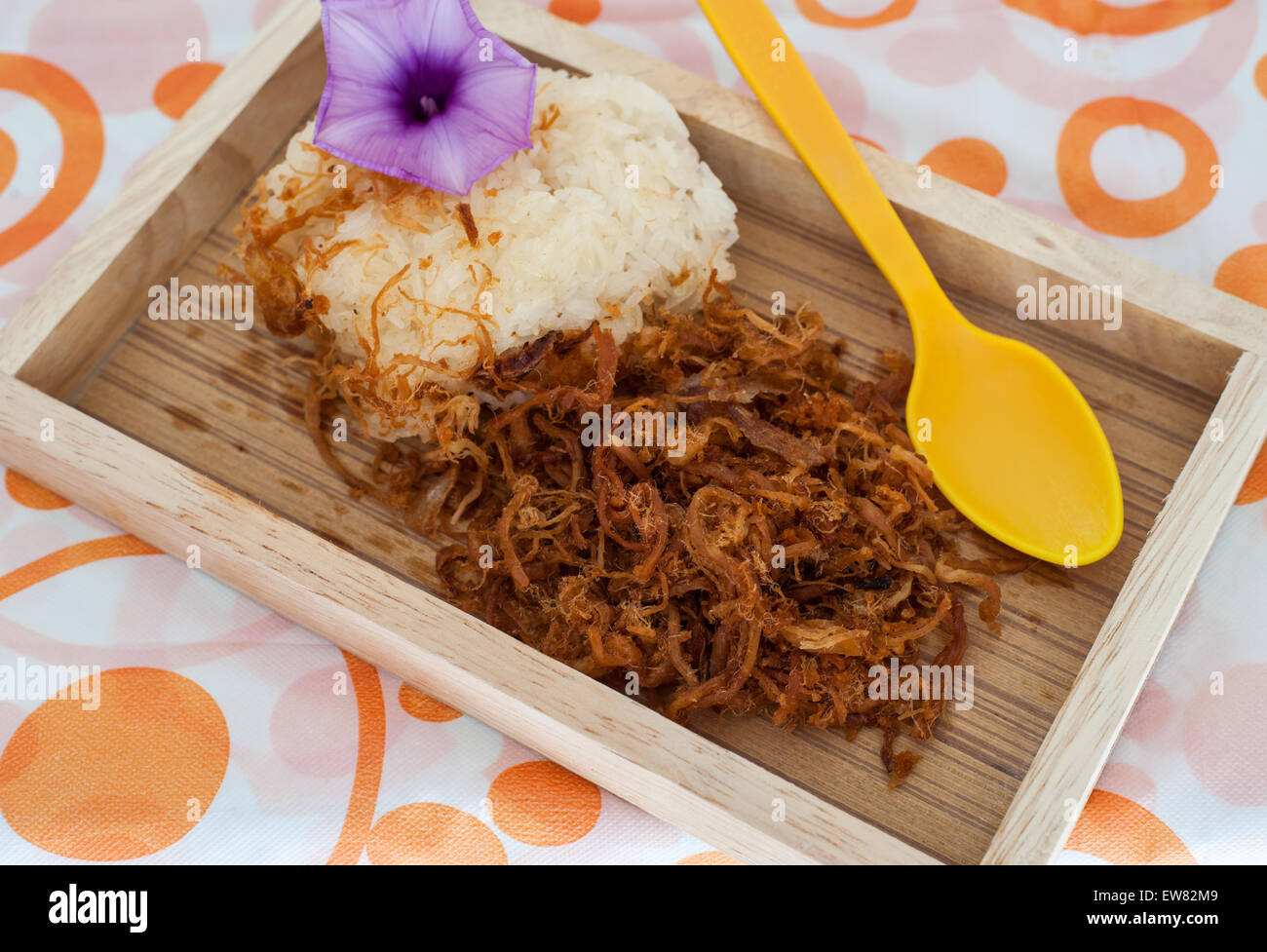 Sticky rice with fried pork Stock Photo