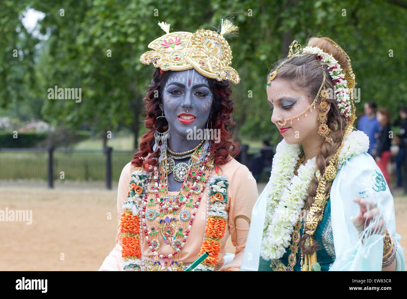 Girls in costumes of Krishna and his mistress/wife Radha,The Rathayatra