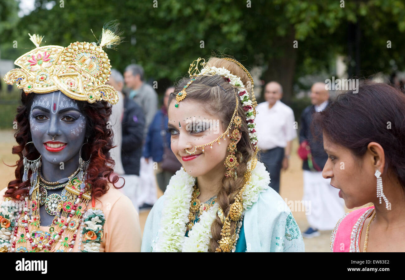 Girls in costumes of Krishna and his mistress/wife Radha,The Rathayatra