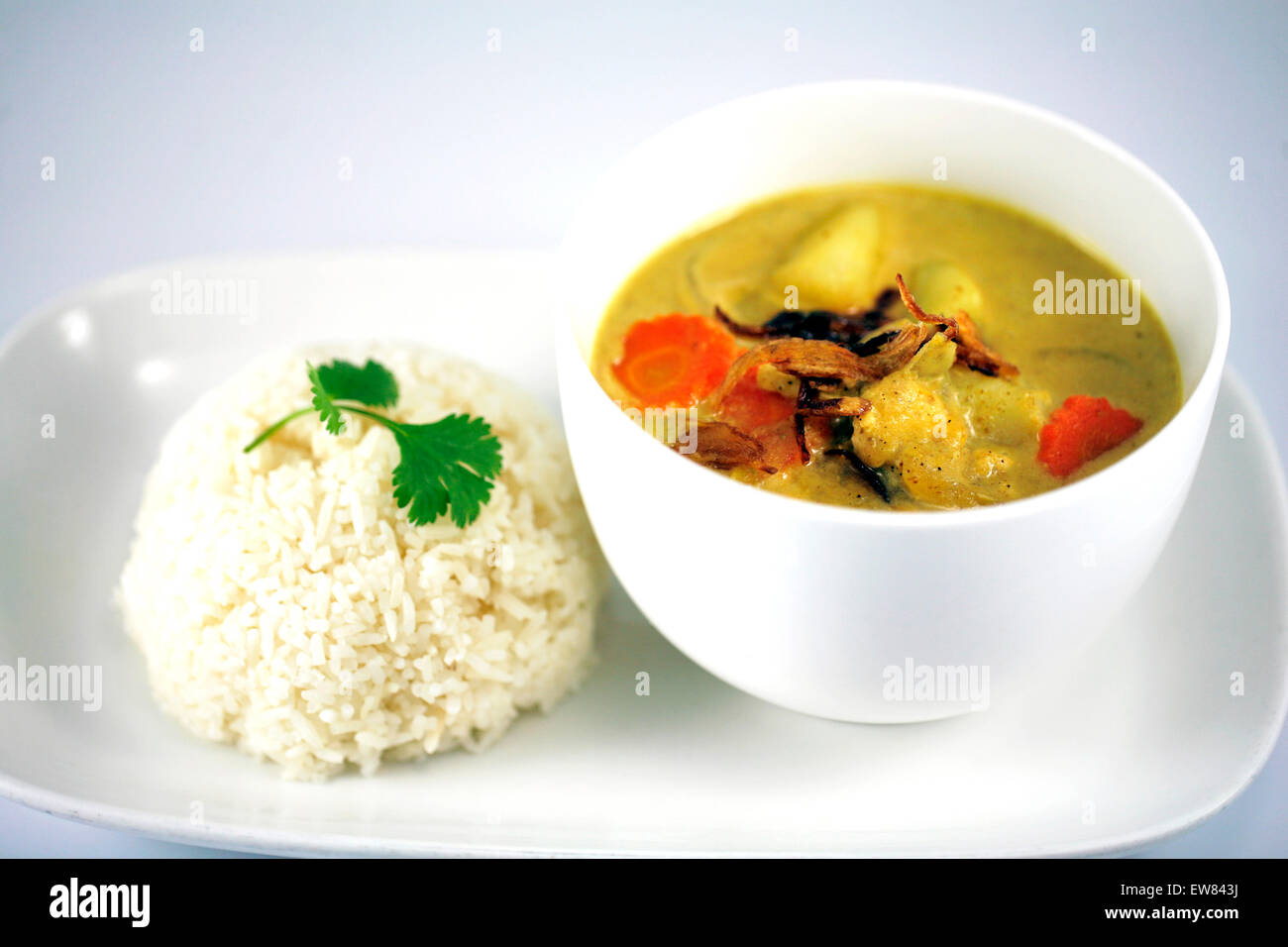 Thai Yellow Curry with Rice Stock Photo