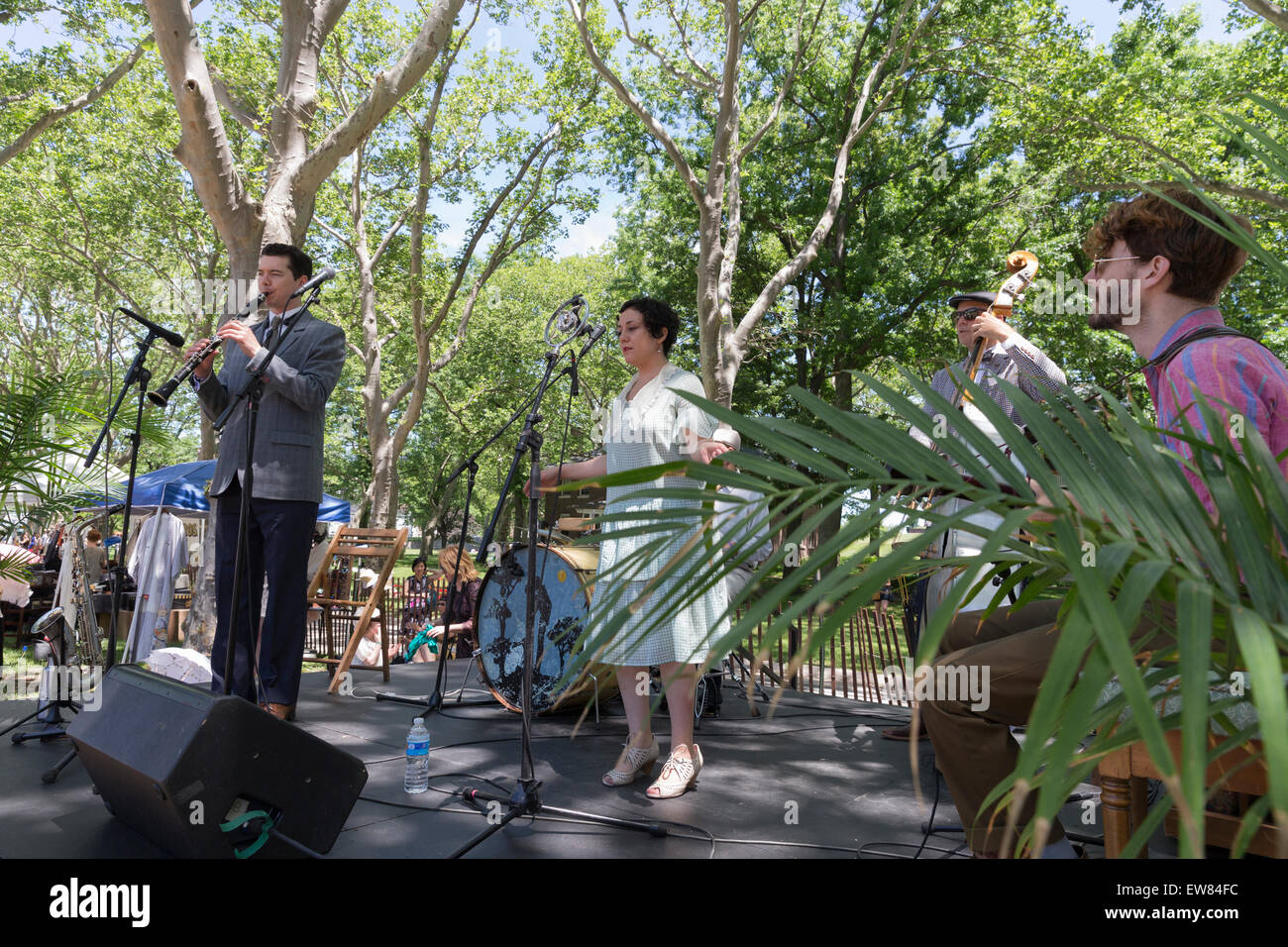 New York, NY - June 14, 2015: Tamar Korn & Kornucopia Band performes at 10th annual Jazz Age lawn party by Michael Arenella & Dreamland Orchestra on Governors Island Stock Photo