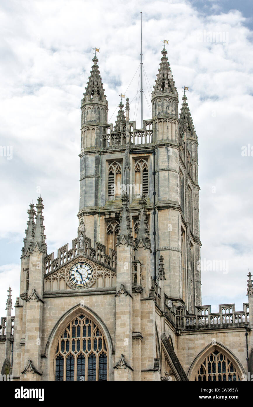 North Transept of Bath Abbey in Bath with its clock tower Stock Photo