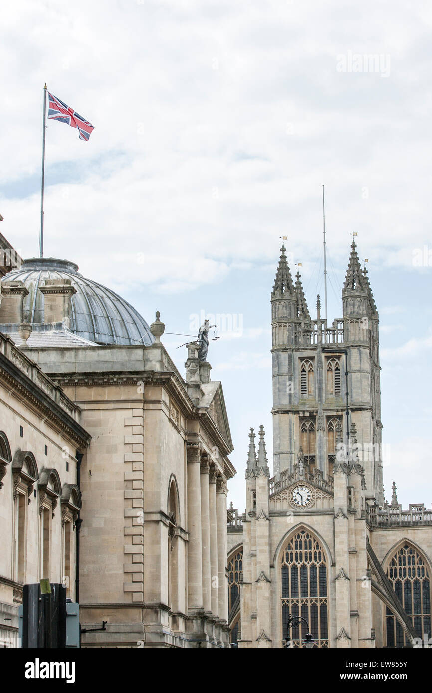View of the North Transept and Clock of Bath Abbey with a