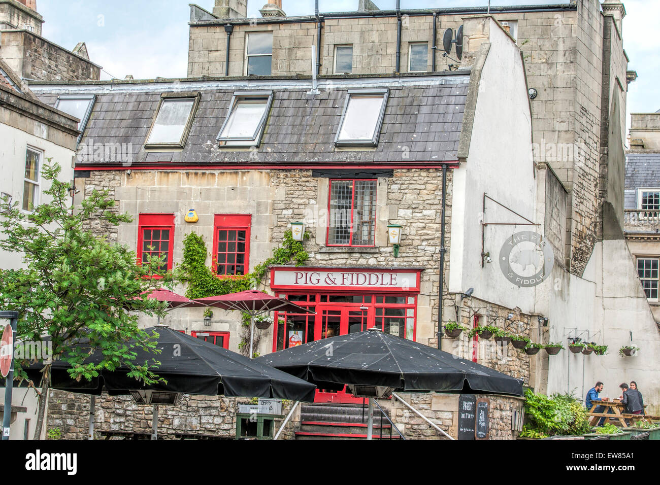 Outside of the Pig and Fiddle public house in Bath Somerset Stock Photo