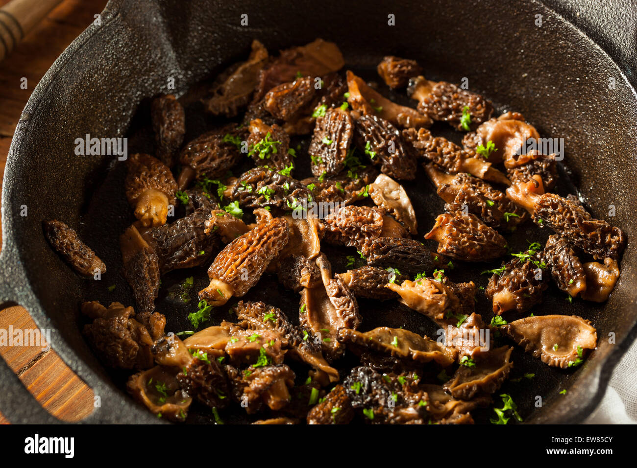 Organic Sauteed Morel Mushrooms REady to Eat Stock Photo Alamy