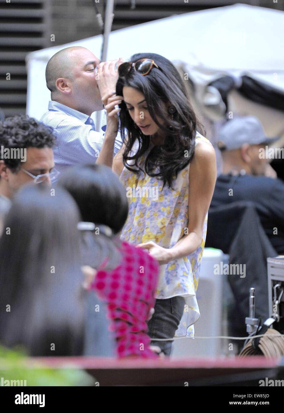 Amal Clooney visits her husband George Clooney on the set of 'Money Monsters'  Featuring: Amal Clooney Where: Manhattan, New York, United States When: 18 Apr 2015 Stock Photo