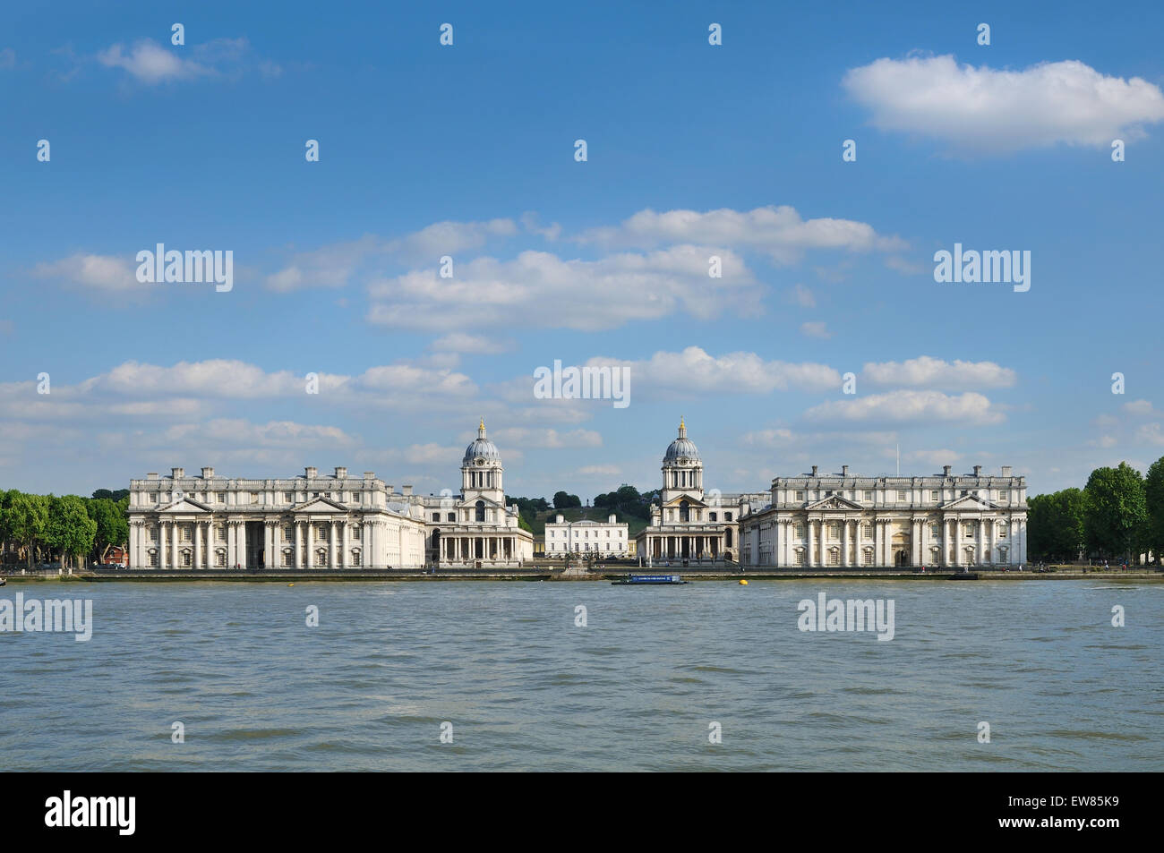 The Old Royal Naval College, Greenwich, South East London, from the north bank of the Thames Stock Photo
