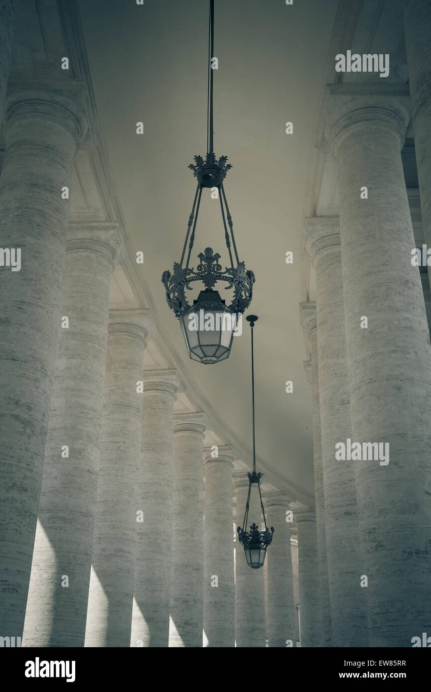 View inside Bernini's colonnade around St Peter square in Rome Stock Photo