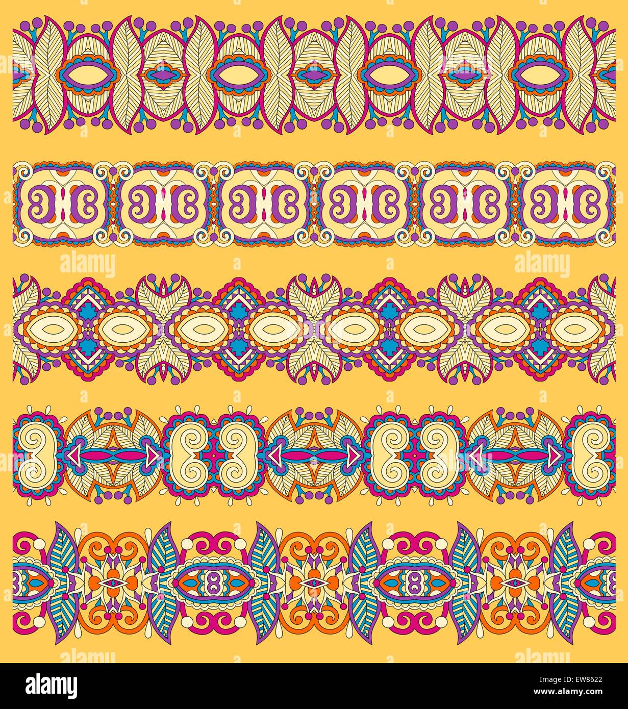 seamless ethnic floral paisley stripe pattern, border set Stock Vector ...