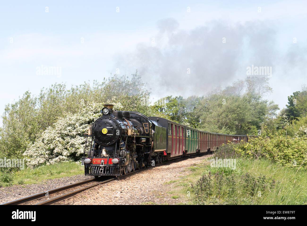 Little steam train on the Romney, Hythe and Dymchurch Railway, Kent, England Stock Photo