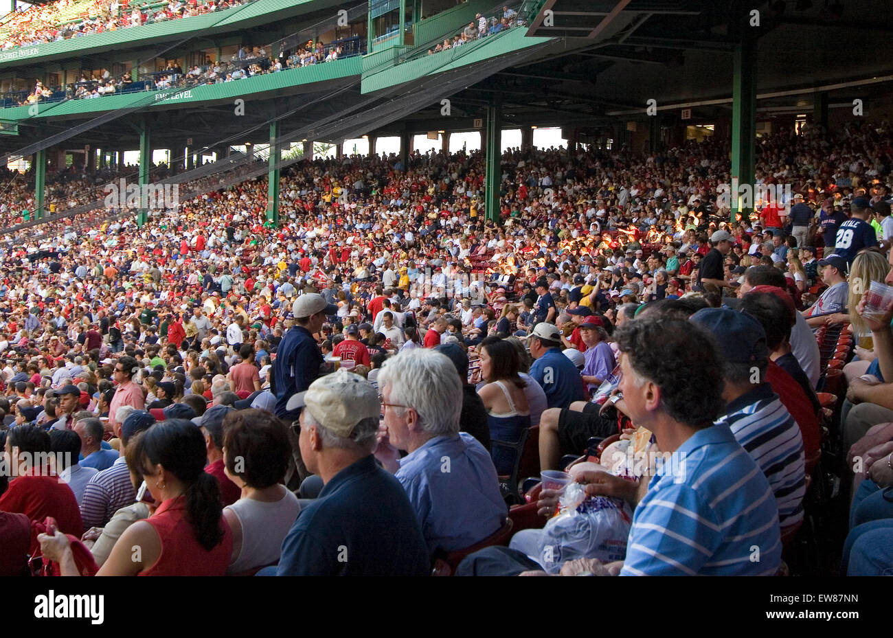 Stadium crowd, spectators at ball game, Fenway Park, Boston, Massachusetts Stock Photo