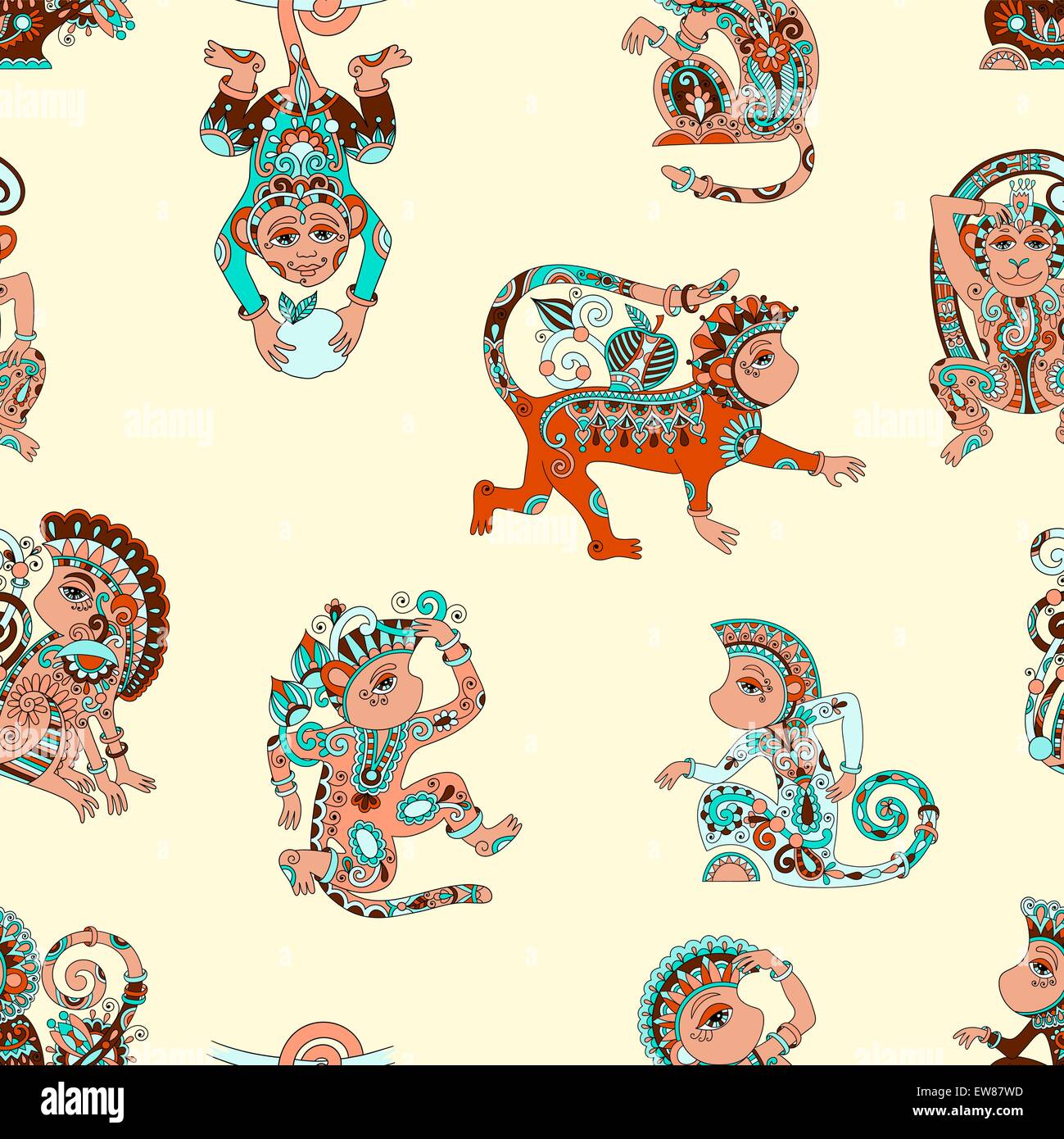 Patterned Monkeys Ornamental monkey Stock Vector Images - Alamy