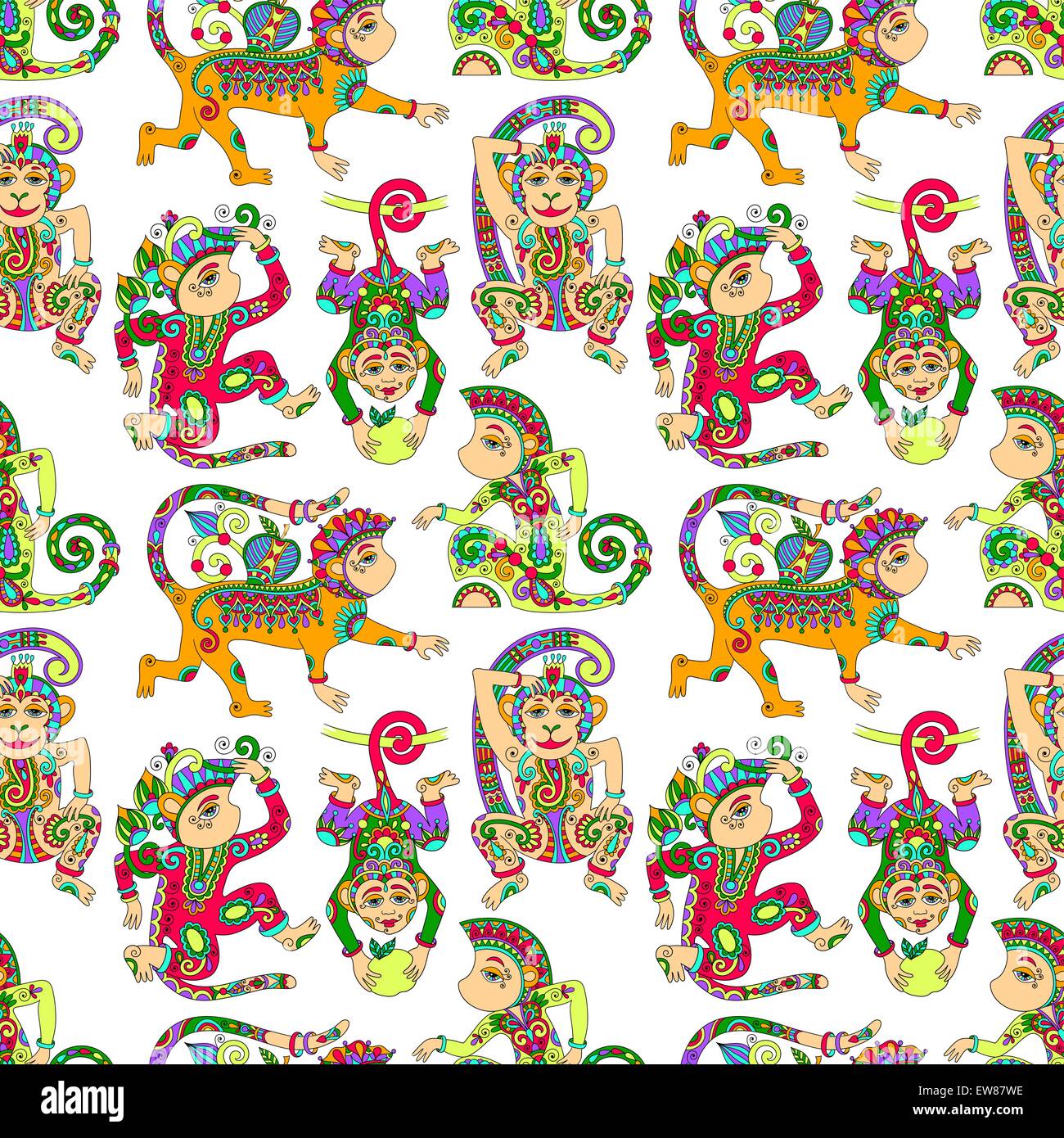 Patterned Monkeys seamless pattern with decorative monkey animal Stock Vector Image & Art ...