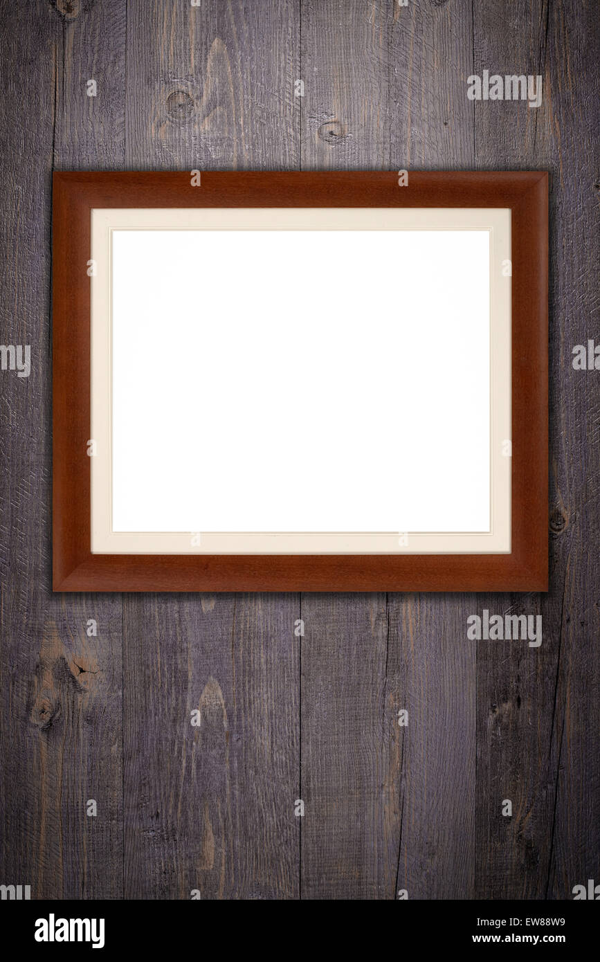 Old picture frame on vintage wood wall Stock Photo - Alamy