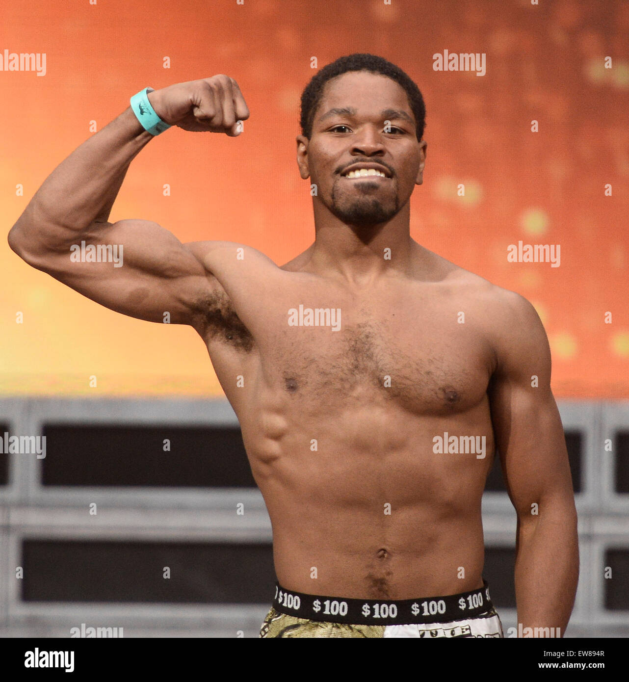 Shawn Porter weighs in at 143.5 pounds Friday at the MGM grand hotel