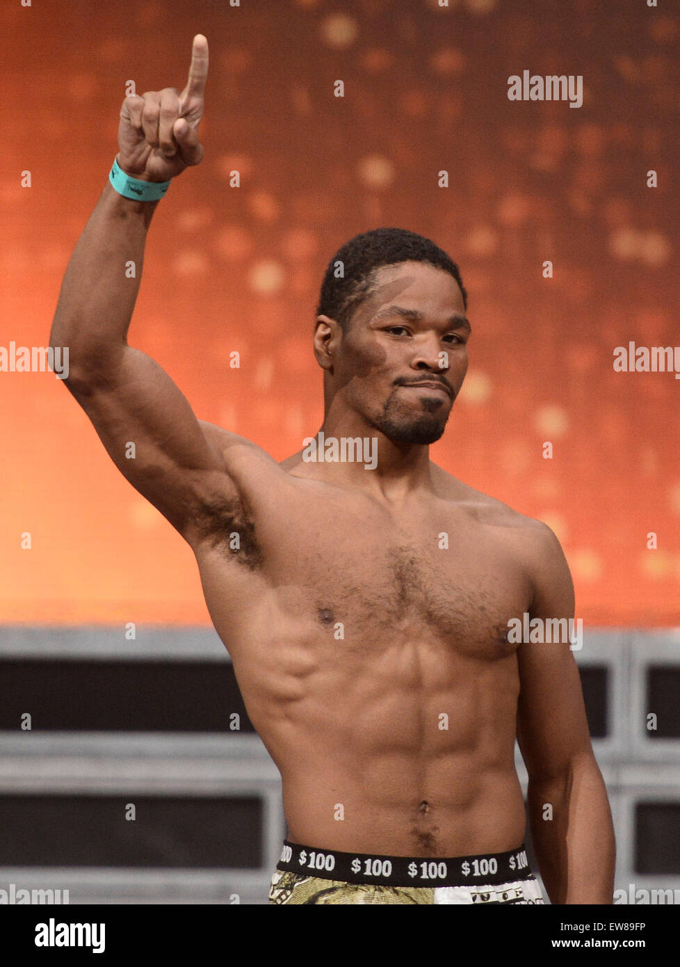 Shawn Porter weighs in at 143.5 pounds Friday at the MGM grand hotel