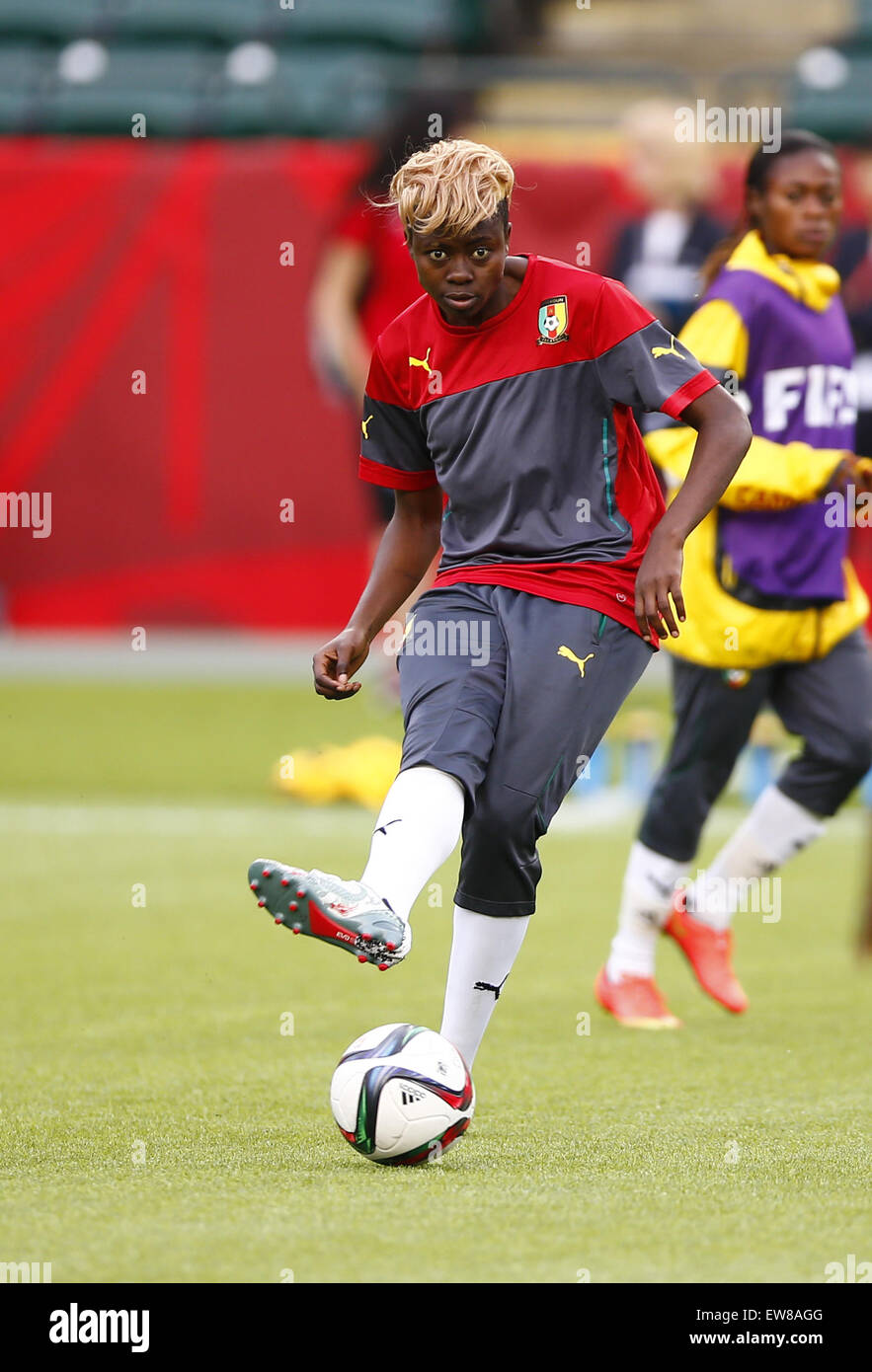 Edmonton, Canada. 19th June, 2015. Cameroon's Gaelle Enganamouit attends a  training session ahead of the Round of 16 match against China at  Commonwealth Stadium in Edmonton, Canada. Credit: Ding Xu/Xinhua/Alamy Live  News