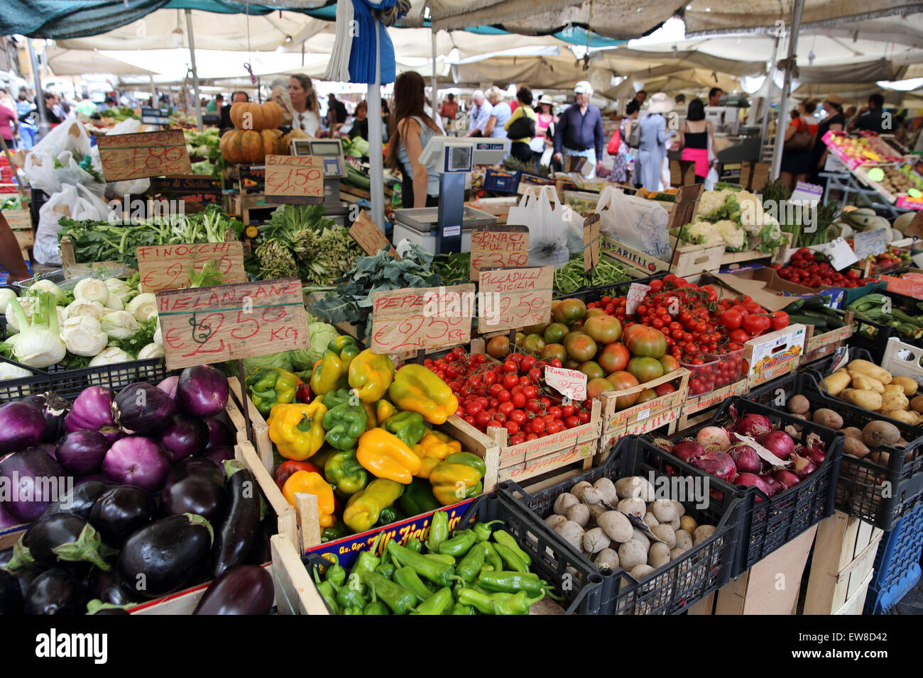 Fresh vegetables for sale at market in Campo de Fiori in Rome Stock Photo