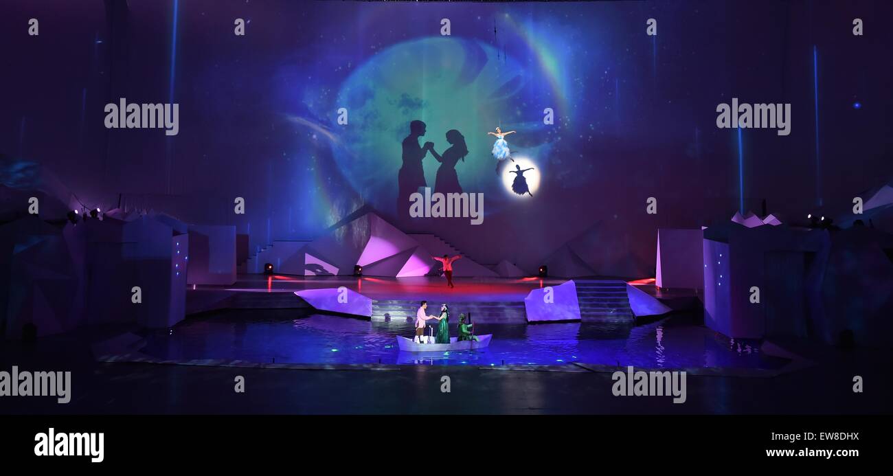 Beijing, China. 19th June, 2015. Chinese fantasy music drama 'Attraction' is staged at the National Swimming Center, also known as the 'Water Cube', in Beijing, capital of China, June 19, 2015. Credit:  Li Wen/Xinhua/Alamy Live News Stock Photo