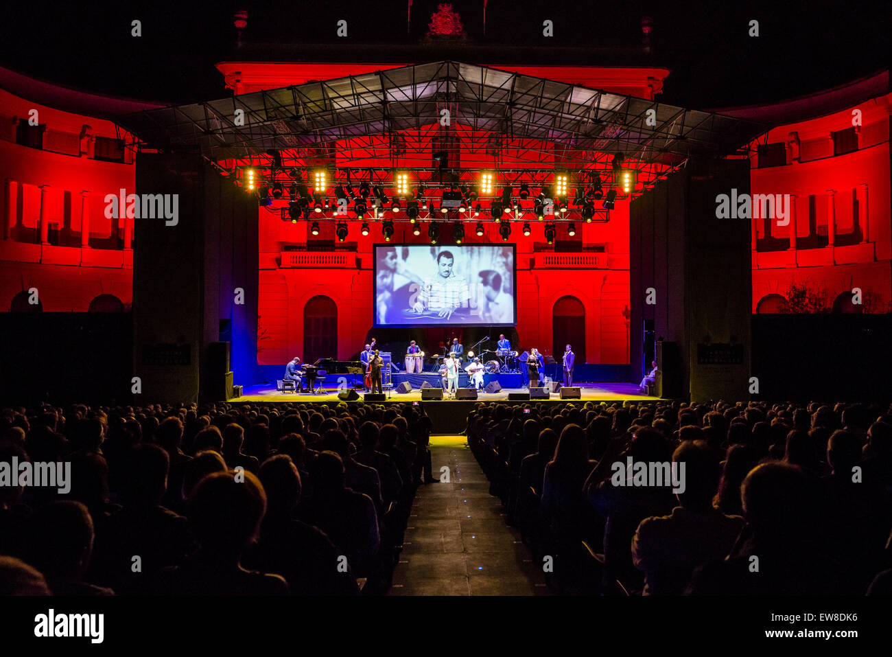 Barcelona, Catalonia, Spain. 19th June, 2015. The 'Buena Vista Social Club', Cuba's most emblematic orchestra, performs live on stage at the 'Pedralbes Music Festival' in Barcelona with their 'AdiÃ³s Tour' Credit:  Matthias Oesterle/ZUMA Wire/ZUMAPRESS.com/Alamy Live News Stock Photo