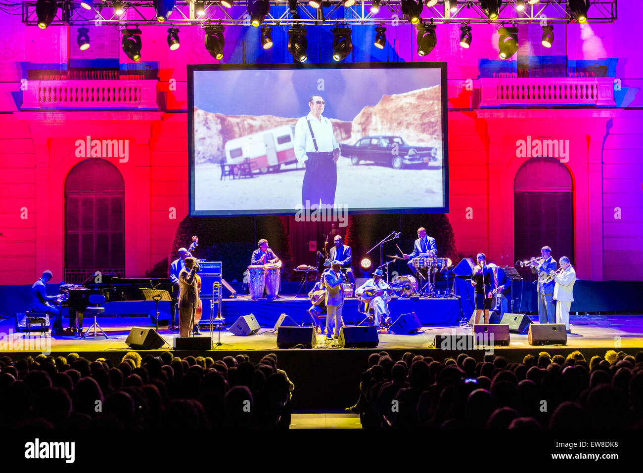 Barcelona, Catalonia, Spain. 19th June, 2015. The 'Buena Vista Social Club', Cuba's most emblematic orchestra, performs live on stage at the 'Pedralbes Music Festival' in Barcelona with their 'AdiÃ³s Tour' Credit:  Matthias Oesterle/ZUMA Wire/ZUMAPRESS.com/Alamy Live News Stock Photo