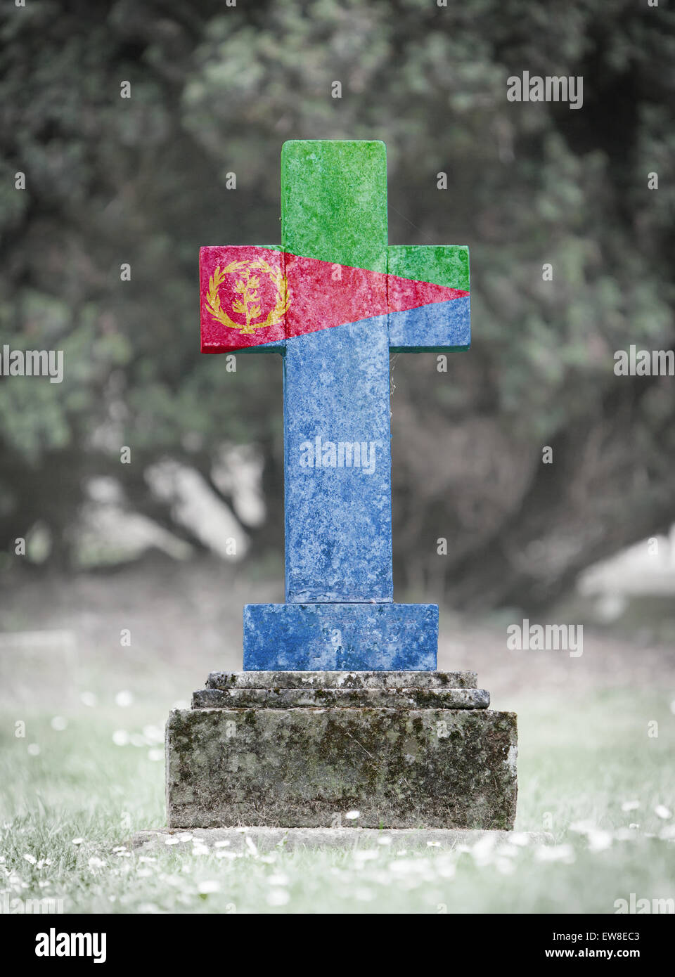 Old weathered gravestone in the cemetery - Eritrea Stock Photo