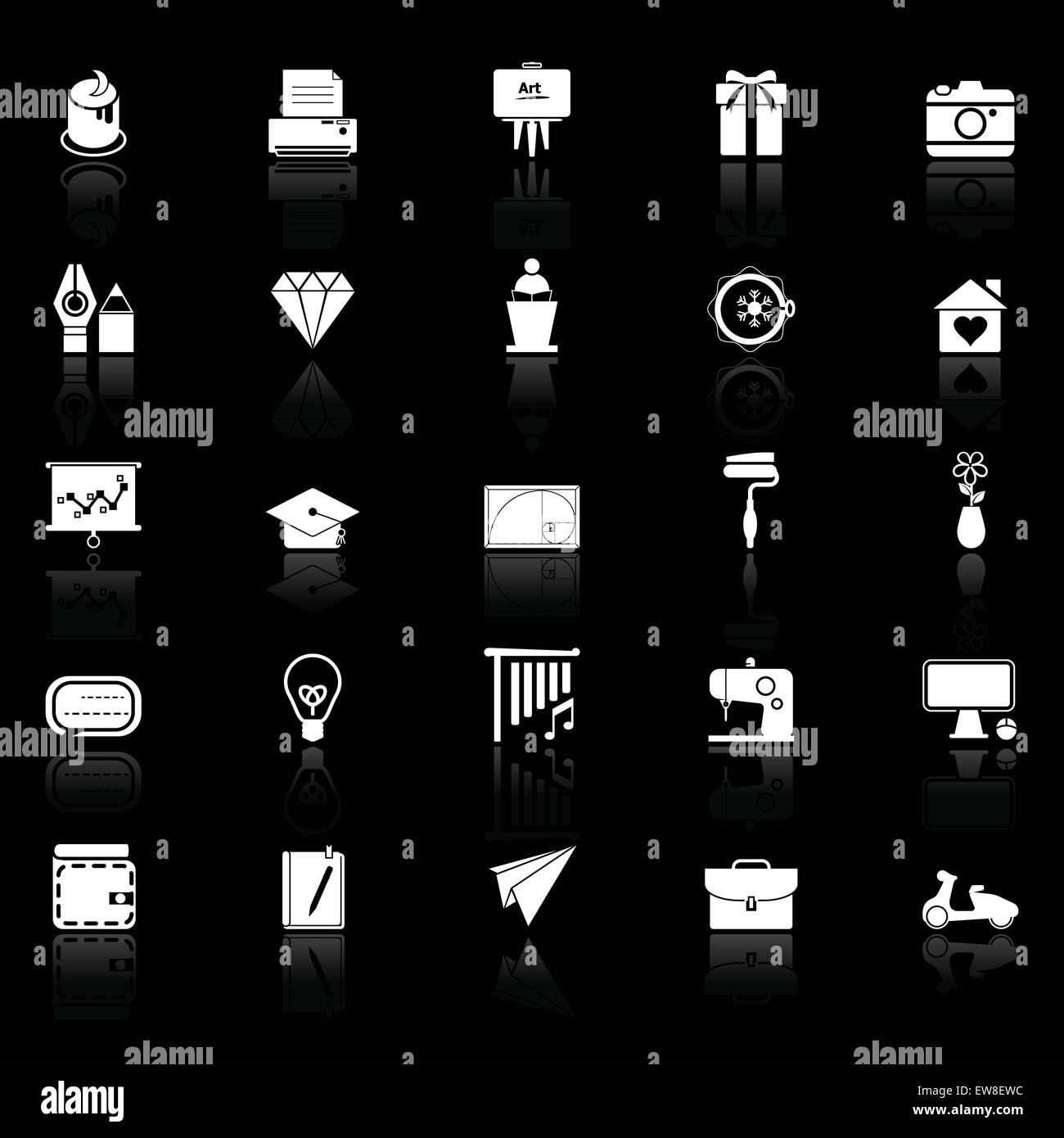 Art and creation icons with reflect on black background, stock vector ...