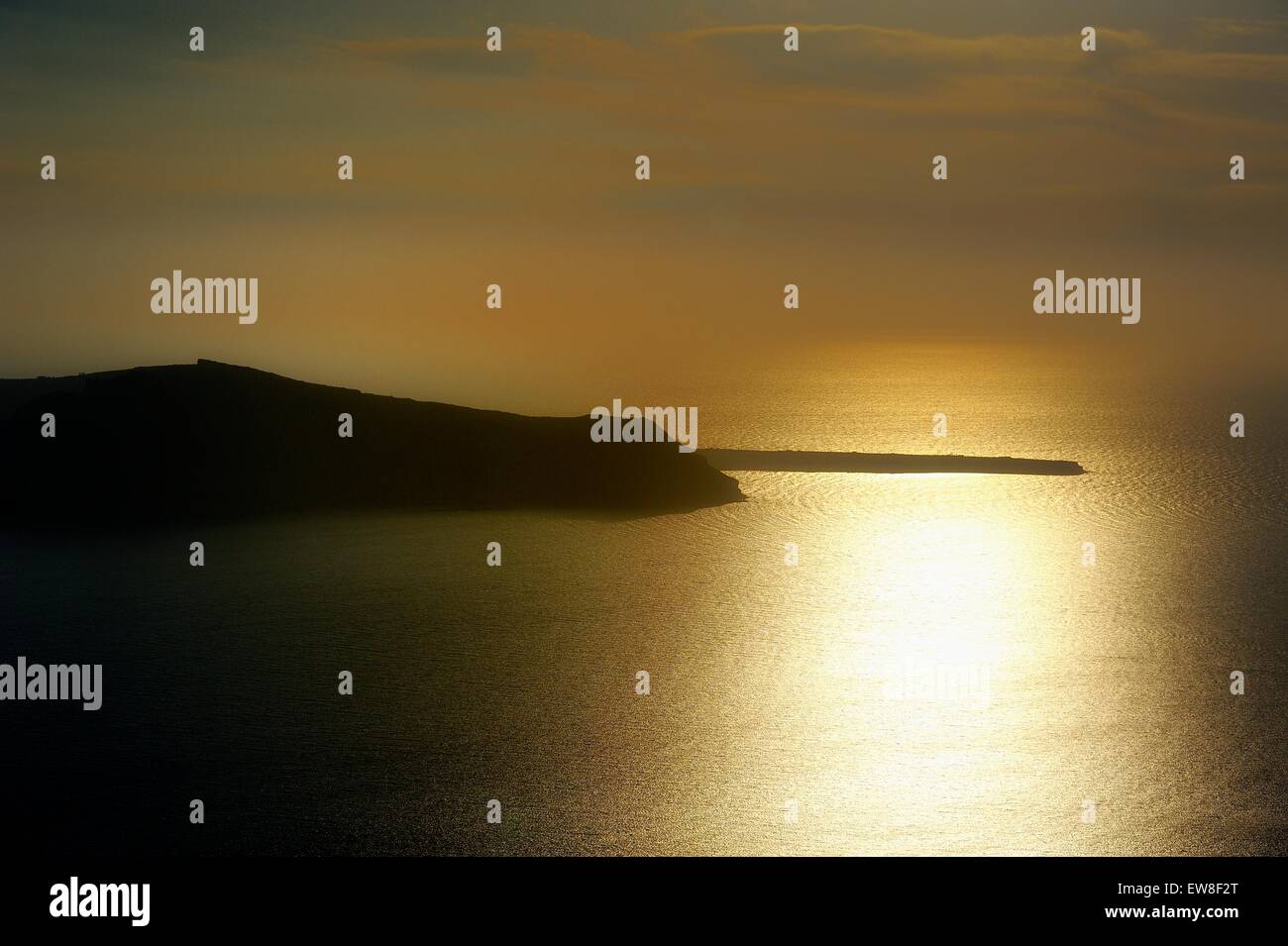 A view of the sun setting over the caldera,Imerovigli,Santorini,Greece Stock Photo