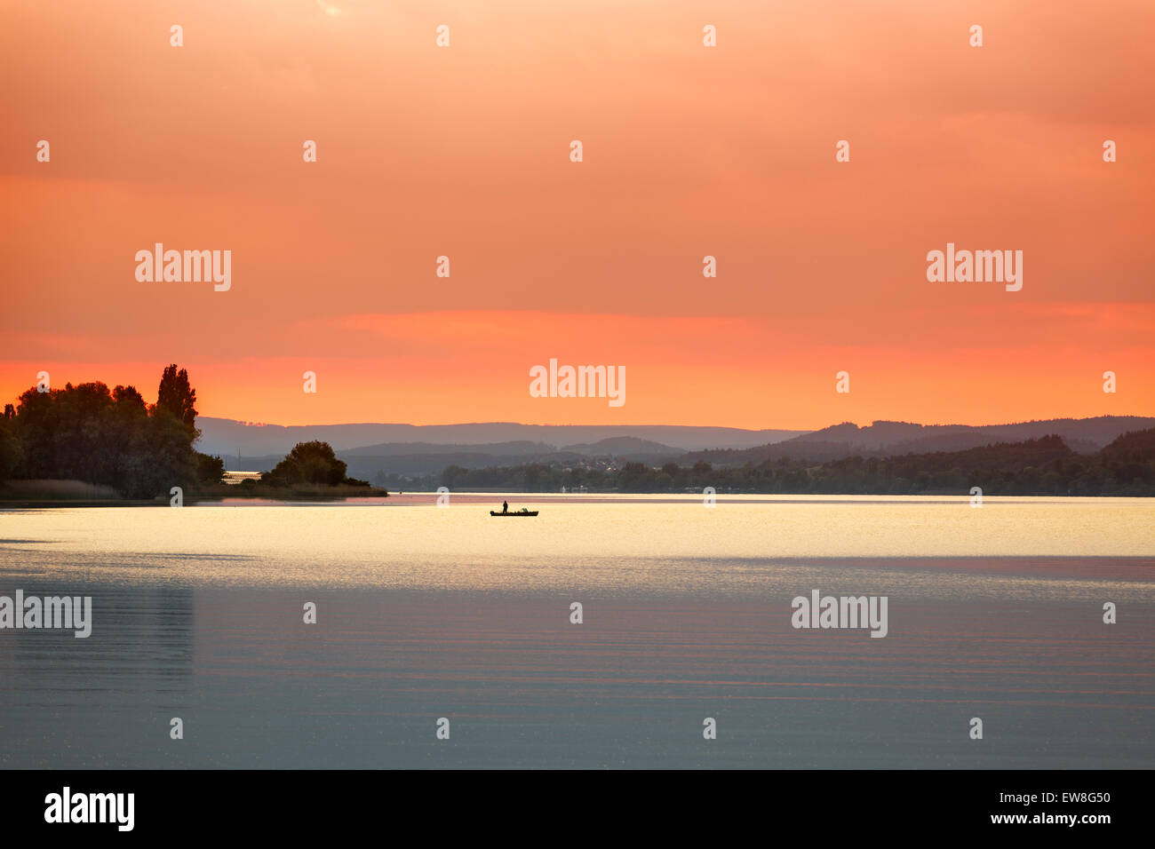 Sunset at Lake Constance (Bodensee) near Reichenau, Germany Stock Photo