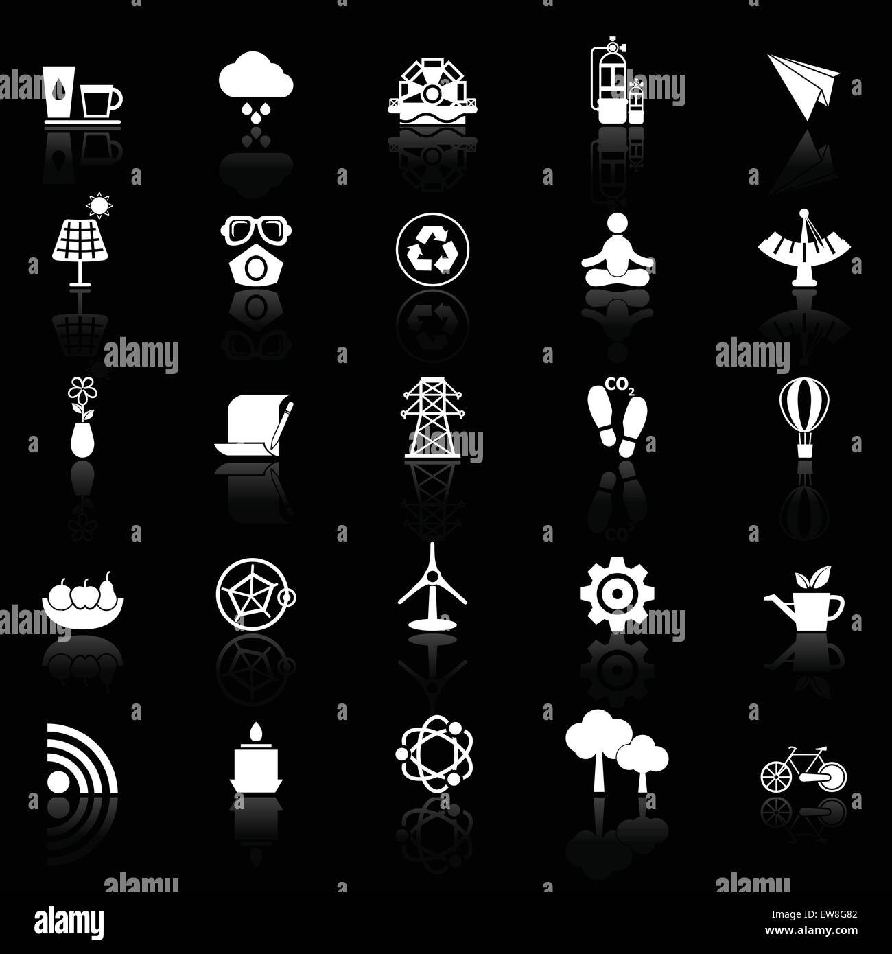 Clean concept icons with reflect on black background, stock vector Stock Vector