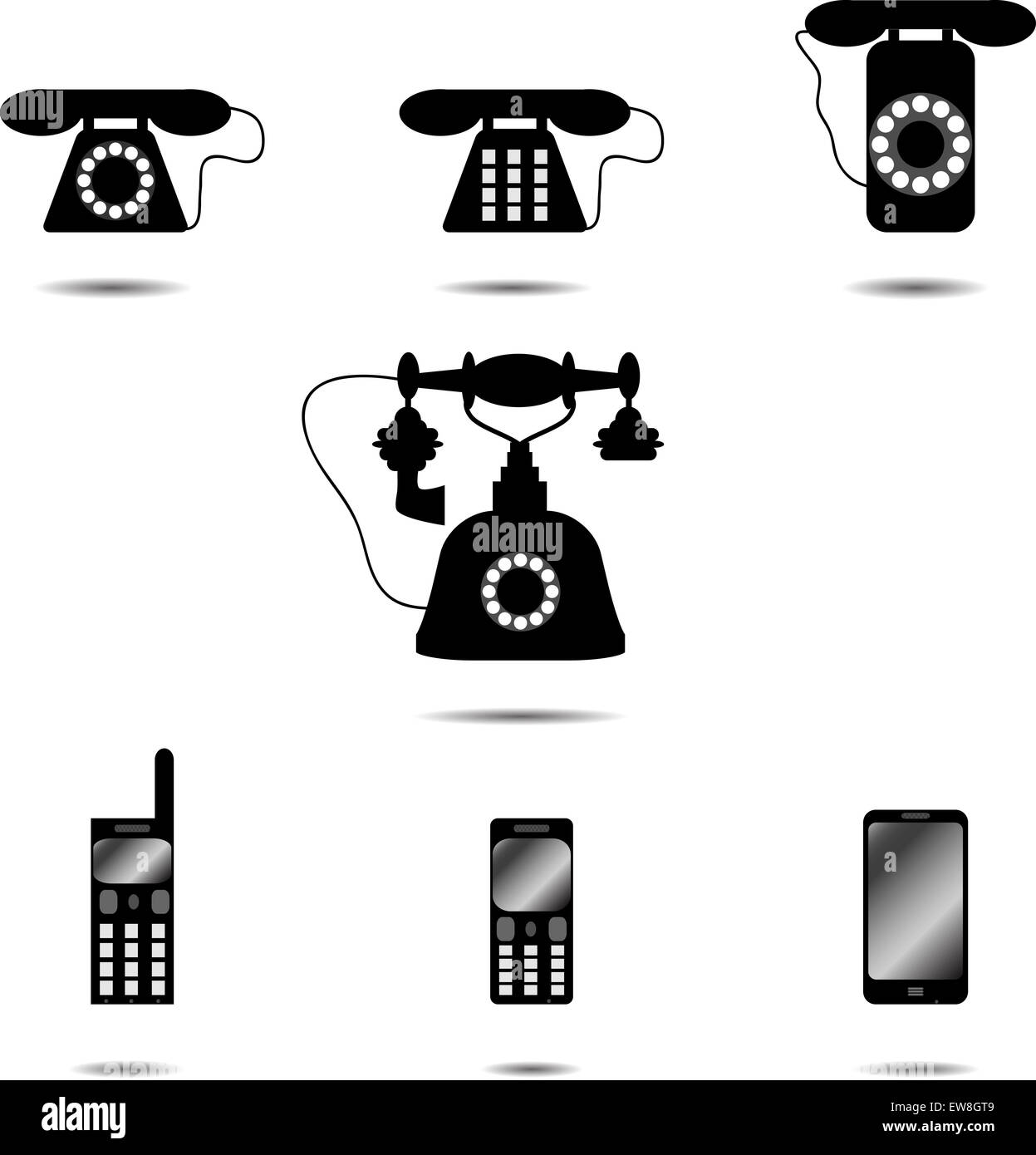 Set of icon phone. Retro and classic, old telephone, vector graphic illustration Stock Photo