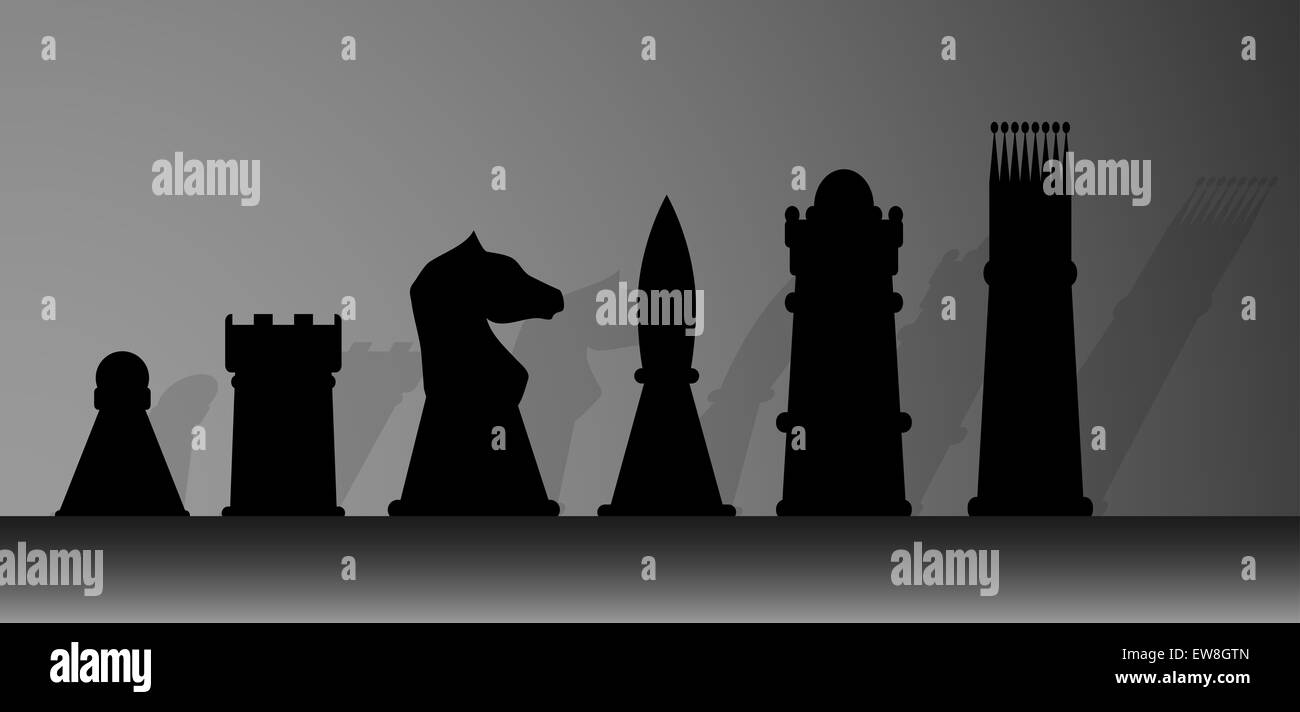 Silhouette of chessmen. King and play, game and chess, queen and pawn, knight and rook. Vector graphic illustration Stock Photo