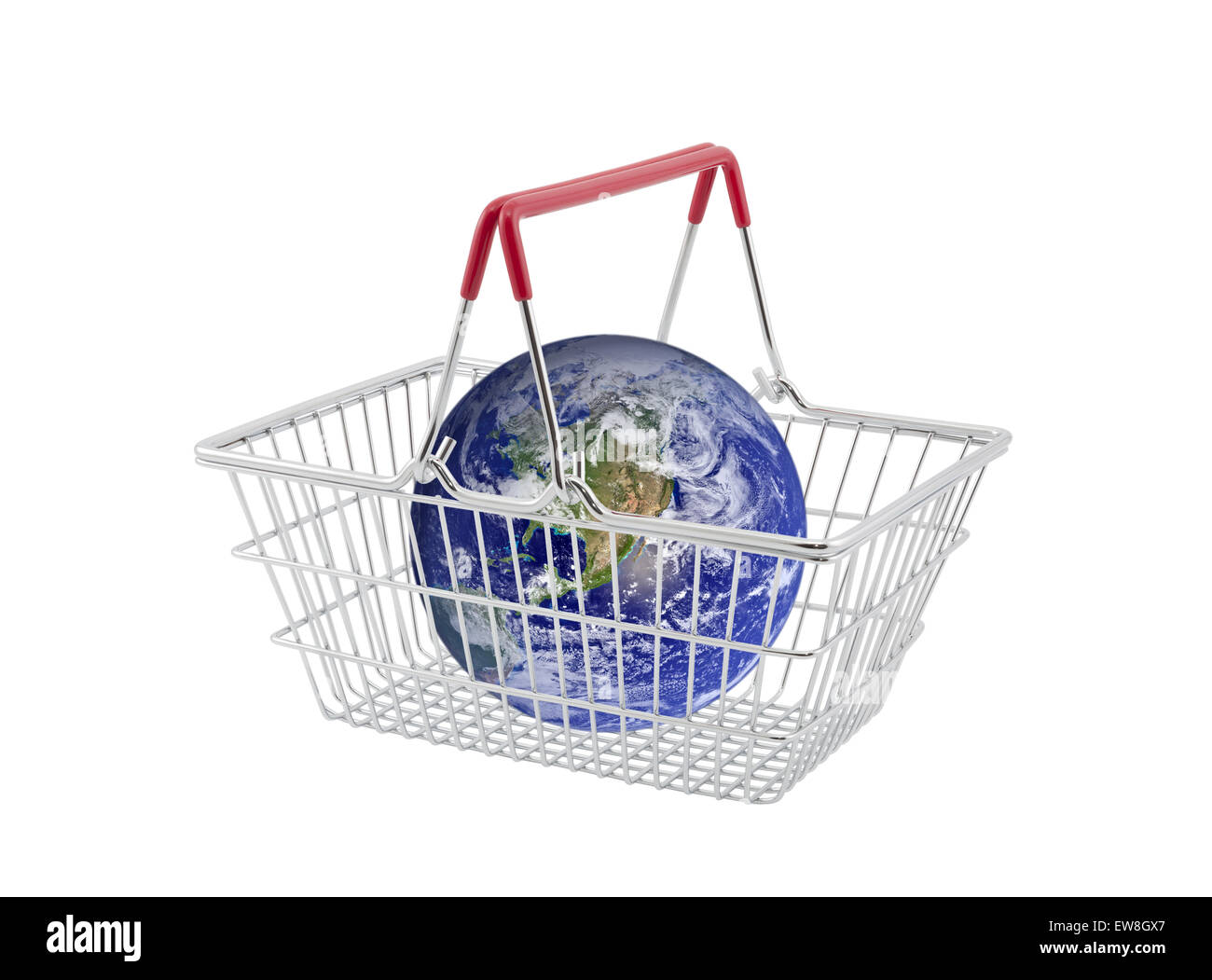 Supermarket basket containing globe isolated on white. Earth image provided by Nasa Stock Photo