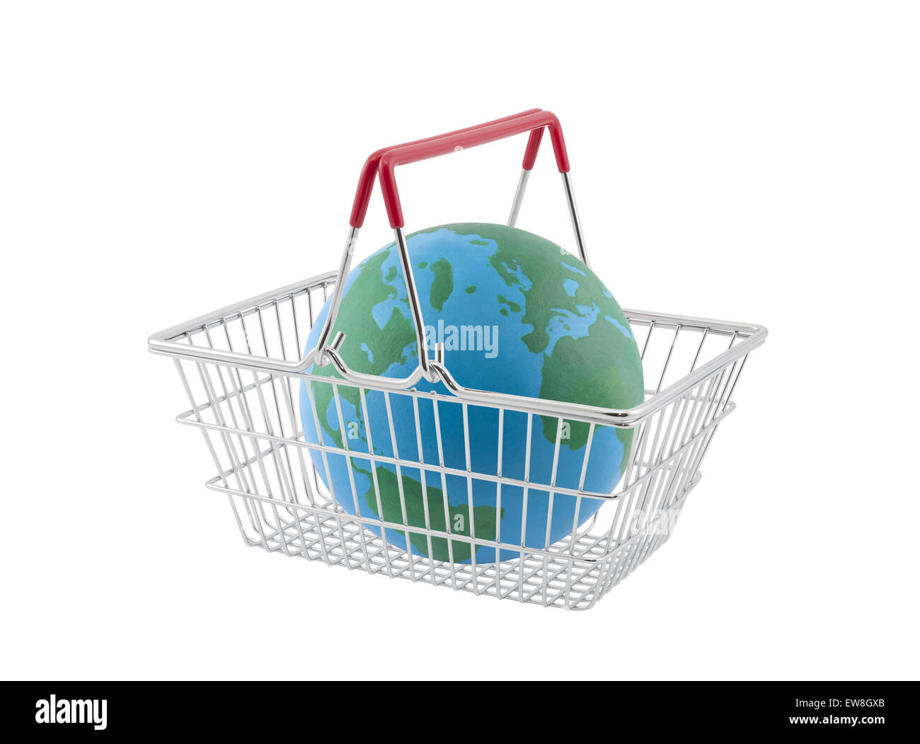 Shopping basket with globe isolated on white background Stock Photo