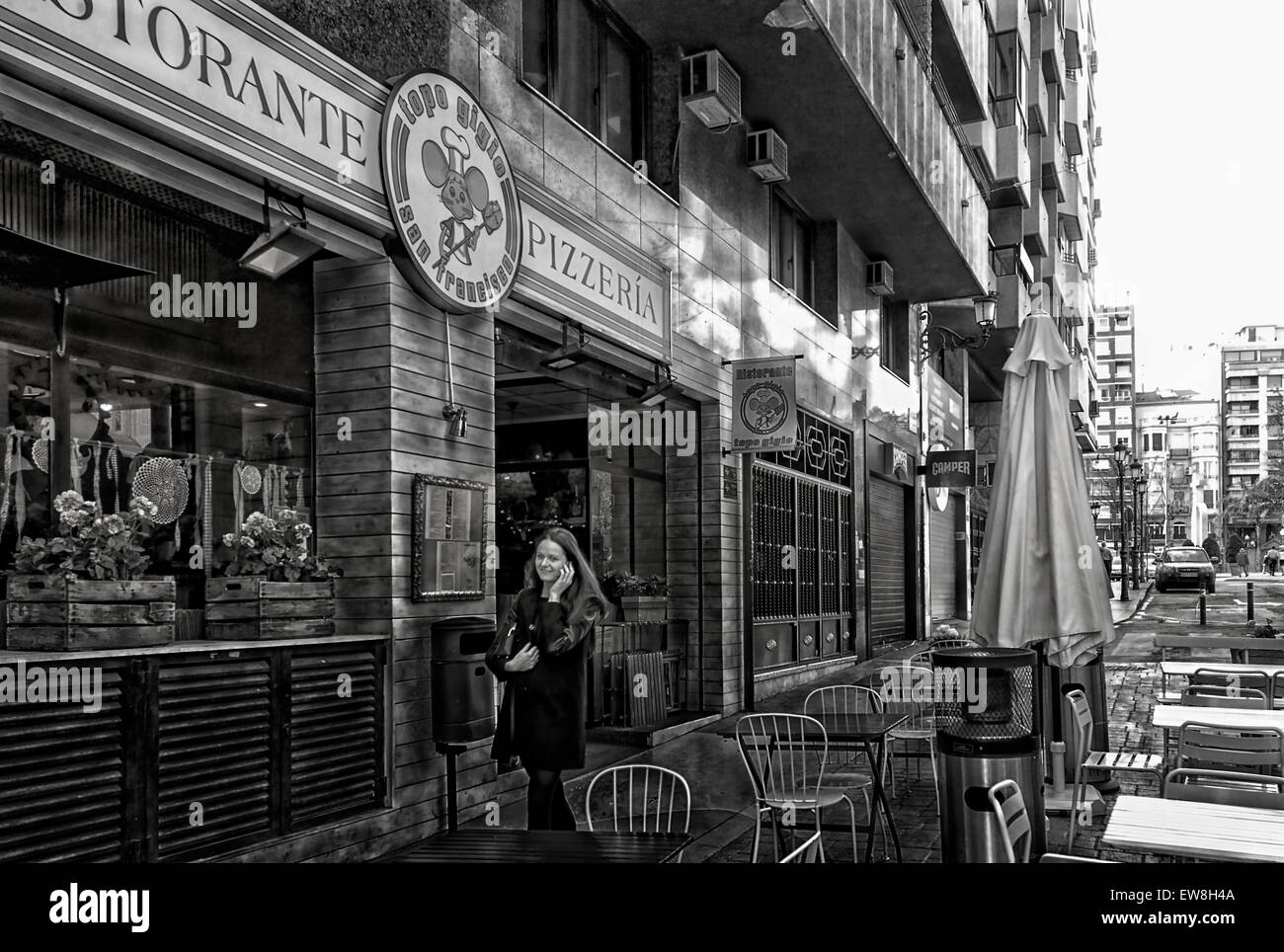 -Pretty woman talking by mobile- Alicante (Spain). Stock Photo