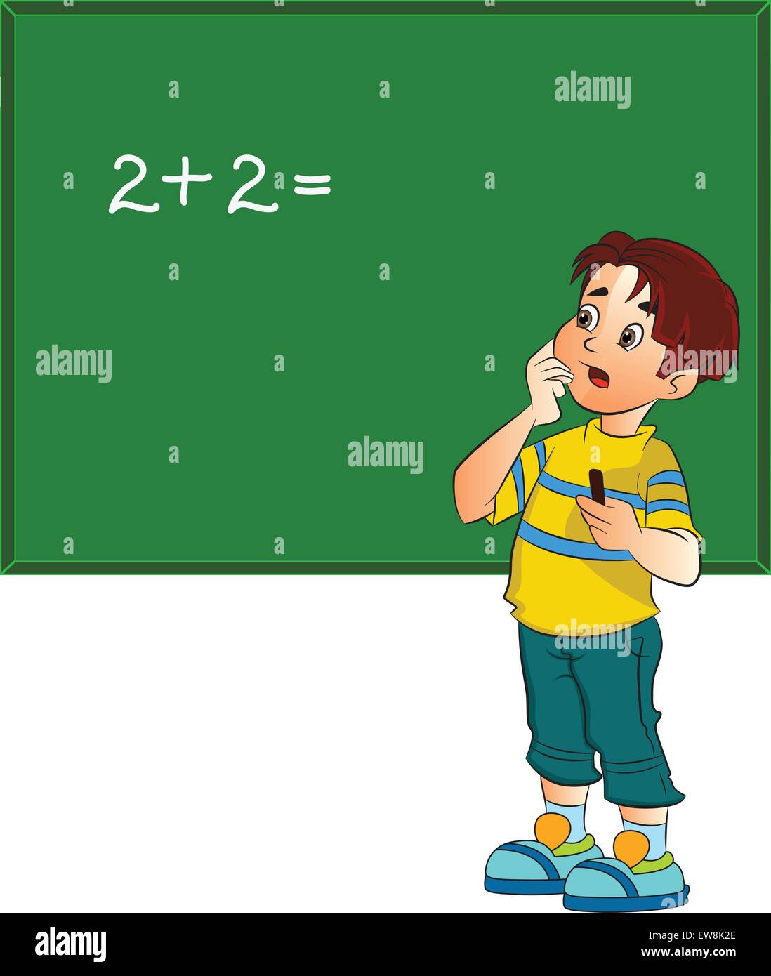 Boy Solving a Math Problem on a Chalkboard, illustration Stock Vector