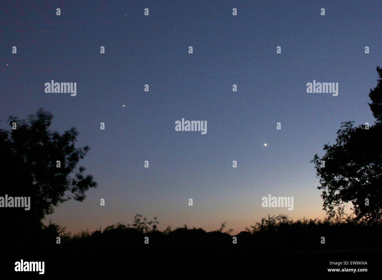 Jupiter and Venus in evening sky, 7 June 2015. Stock Photo