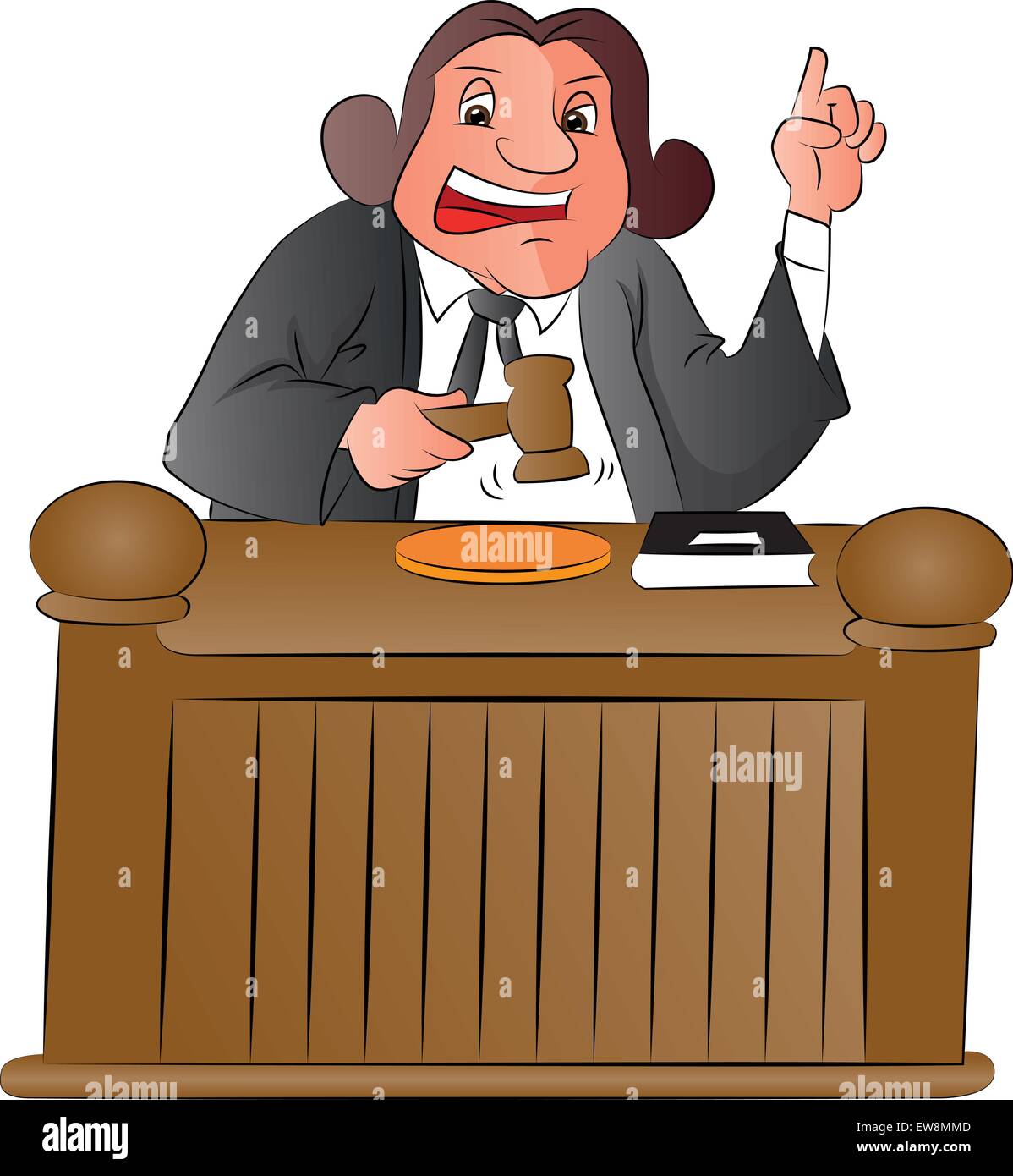 Vector illustration of judge pointing upward and holding a gavel Stock