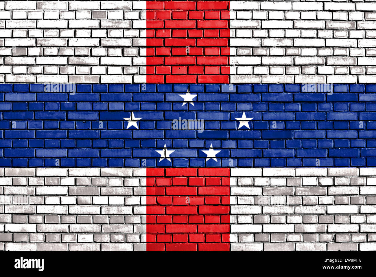 flag of Netherlands Antilles painted on brick wall Stock Photo