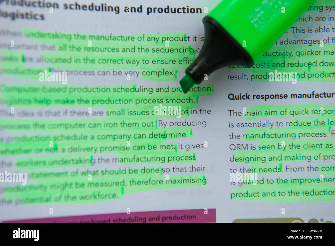 Highlighter pens on A level homework and revision Stock Photo