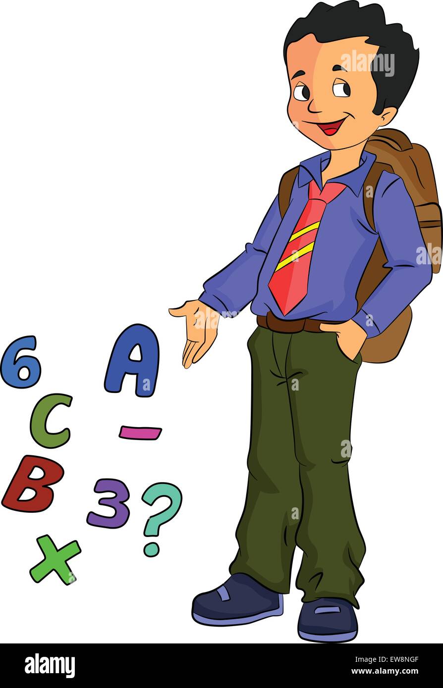 Boy Student Learning Math, vector illustration Stock Vector